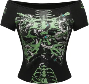 SOLY HUX Women's Goth T Shirts Off Shoulder Short Sleeve Graphic Tees Y2k Tight Fitted Crop Tops