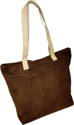 SONA G DESIGNS Large Zipper Closure Corduroy Bag for Women with Inner Pocket