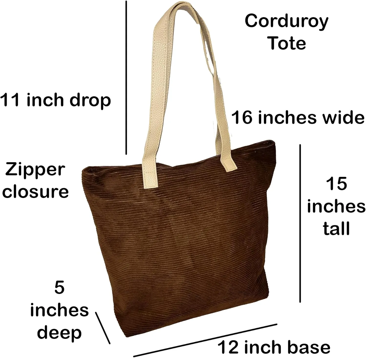 SONA G DESIGNS Large Zipper Closure Corduroy Bag for Women with Inner Pocket