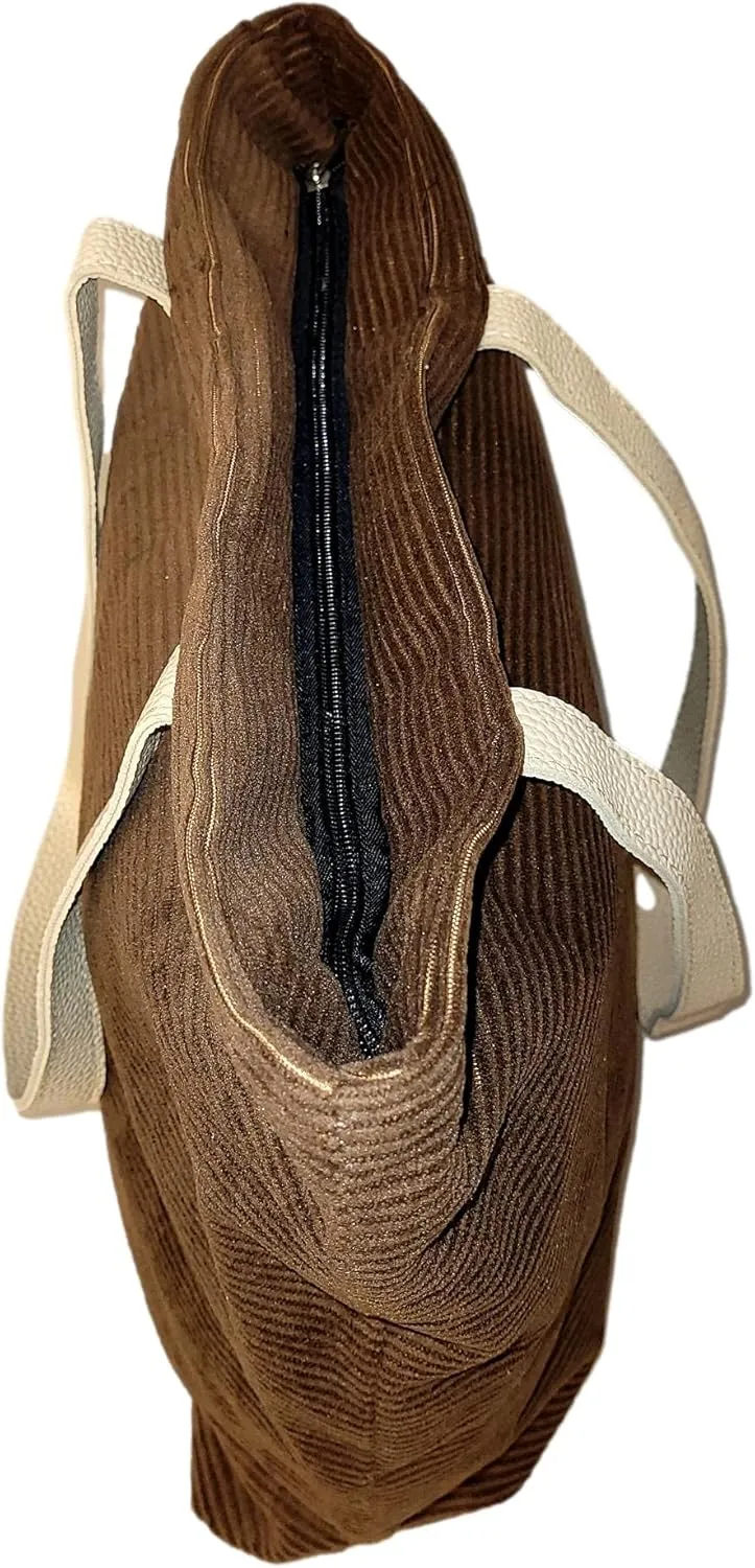 SONA G DESIGNS Large Zipper Closure Corduroy Bag for Women with Inner Pocket