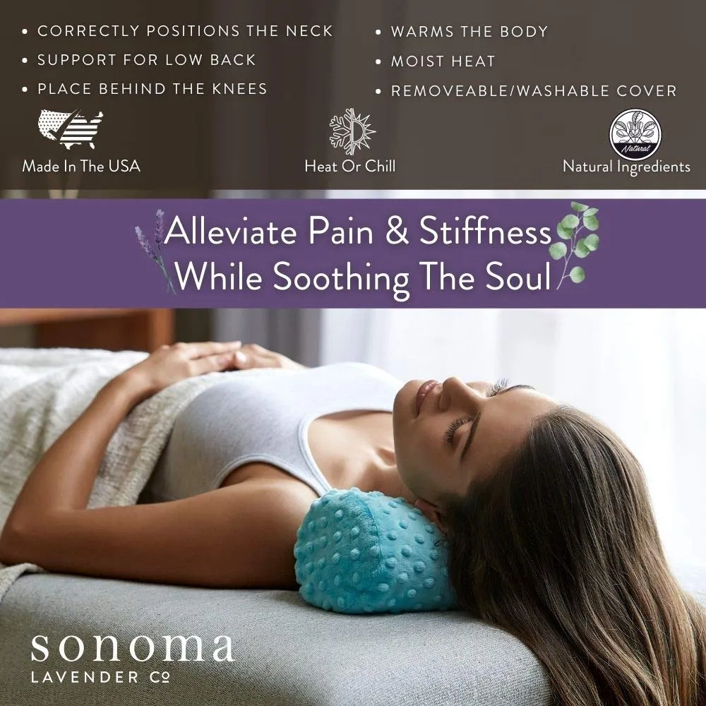 Sonoma Lavender, Lavender Bolster Roll, Microwaveable, Hot/Cold Neck Pillow, Soothing and Relaxing Pain Relief for Neck, Low Back or Behind The Knees, Removable/Washable Cover, (Embroidered Lavender