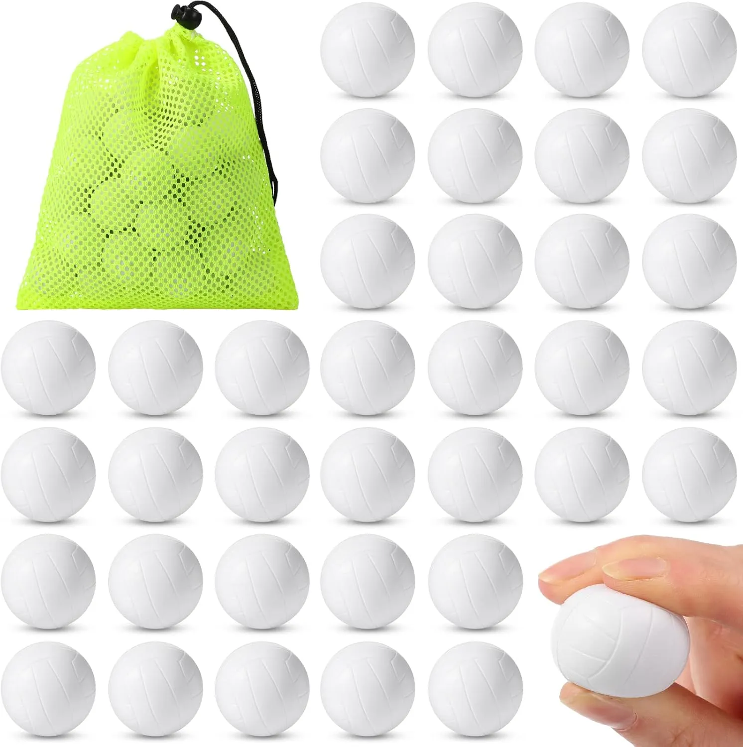Sotiff 40 Pcs Mini White Volleyball Stress Ball Tiny Volleyballs with Drawstring Mesh Bag Small Stress Ball to Throw Sports Relief Foam Tiny Toys for Birthday Party Favors