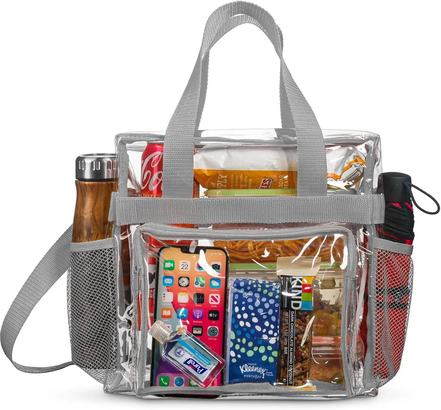 SP HOME GOODS Stadium Approved Clear lunch Bag (Grey) with Adjustable Strap, Front Storage Compartment, and Mesh Pockets…