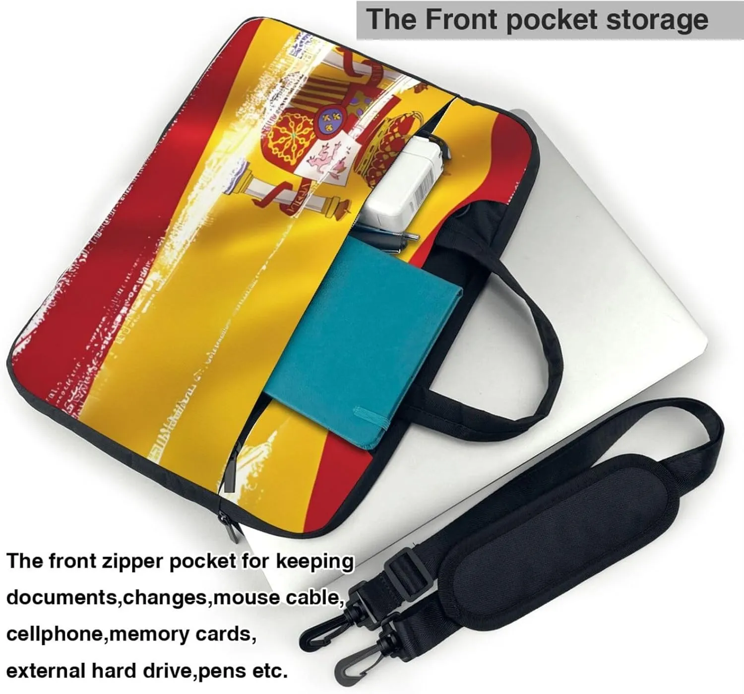 Spain Flag Laptop Shoulder Bag,# Ultra Slim And Portable, With Padded Shoulder Strap And Handleã€‚
