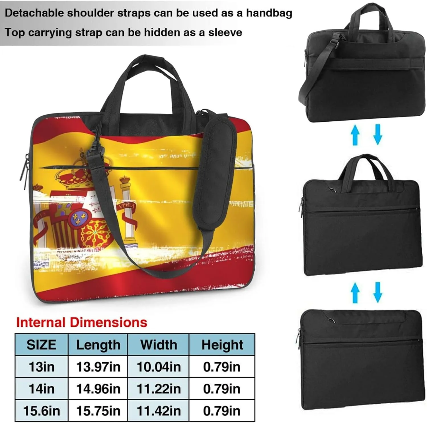 Spain Flag Laptop Shoulder Bag,# Ultra Slim And Portable, With Padded Shoulder Strap And Handleã€‚