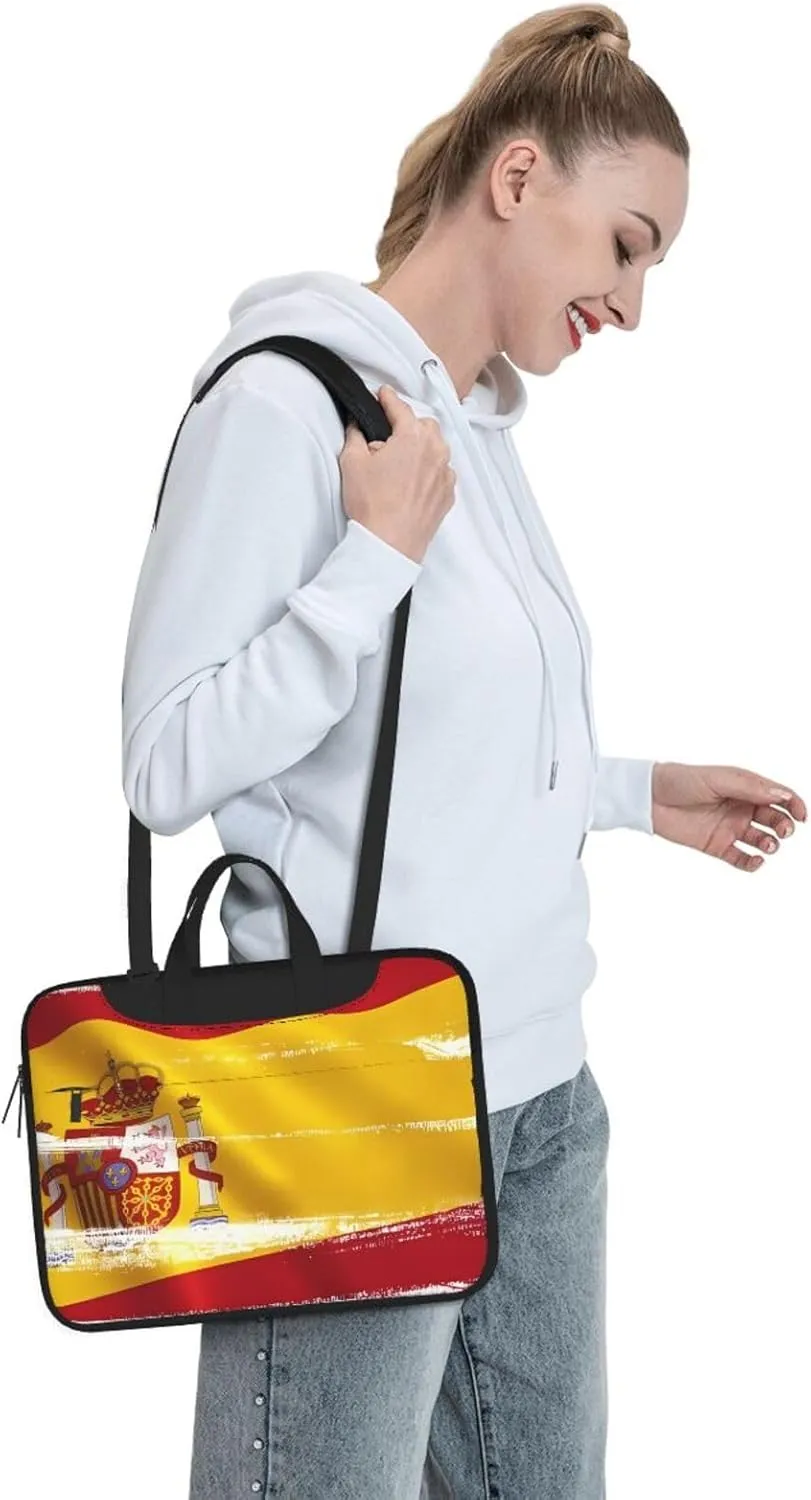 Spain Flag Laptop Shoulder Bag,# Ultra Slim And Portable, With Padded Shoulder Strap And Handleã€‚