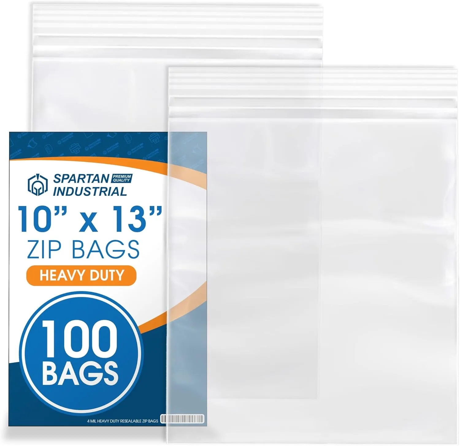 Spartan Industrial - 10” X 13” (100 Count) 4 Mil Thick Clear Reclosable Zip Plastic Poly Bags with Resealable Lock Seal Zipper - Heavy Duty and Durable