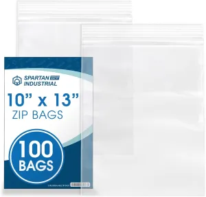 Spartan Industrial - 10" X 13" (100 Count) Quart Clear Reclosable Zip Plastic Poly Bags with Resealable Lock Seal Zipper - 2 Mil