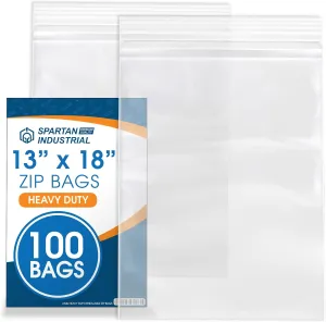Spartan Industrial - 13” X 18” (100 Count) 4 Mil Thick Clear Reclosable Zip Plastic Poly Bags with Resealable Lock Seal Zipper - Heavy Duty and Durable