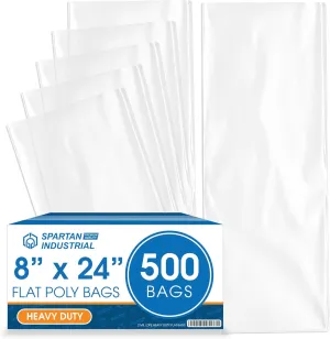 Spartan Industrial - 8” X 24” (500 Count) 2 Mil Heavy Duty Flat Open End Clear Plastic Poly Bags - For Packaging Vases, Tools, Posters (Bags DO NOT Have Seal & DO NOT Have Prints)