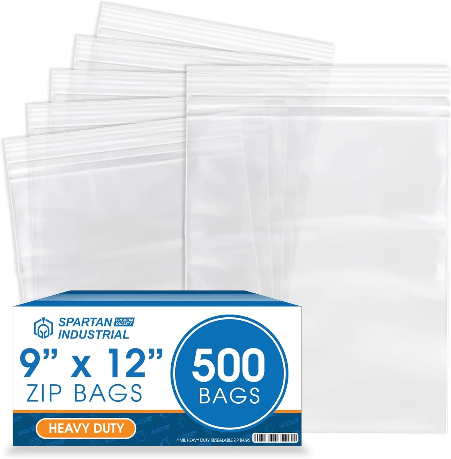 Spartan Industrial - 9” X 12” (500 Count) 4 Mil Thick Clear Reclosable Zip Plastic Poly Bags with Resealable Lock Seal Zipper - Heavy Duty and Durable