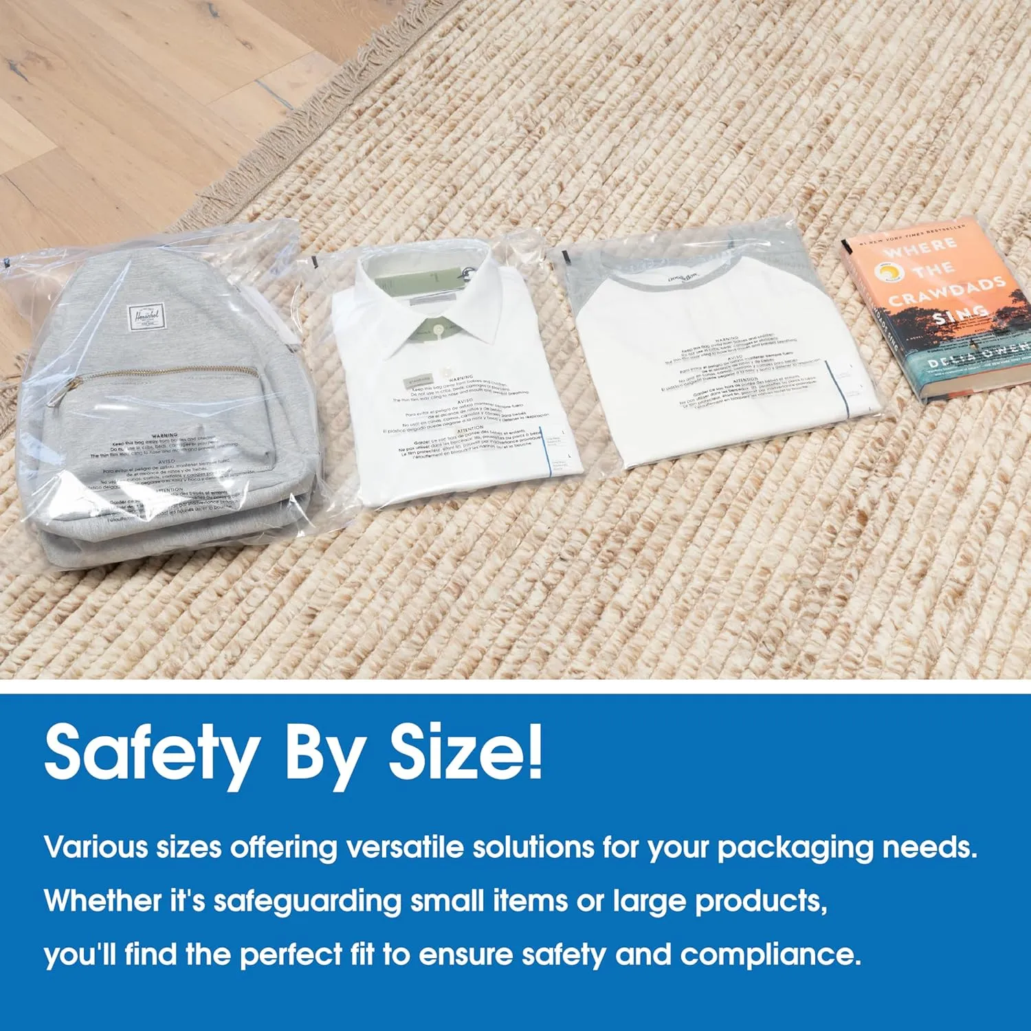 Spartan Industrial - 9" X 12" (100 Count) Self Seal Clear Poly Bags with Suffocation Warning for Packaging, T Shirts - Permanent Adhesive