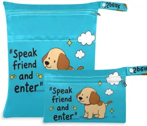 Speak Friend and Enter Cartoon Cute Funny Brown Dog zippered wet dry bags 2 Pack travel essentials for babies with handles for yoga, yoga
