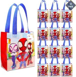 Spidey and His Amazing Friends Party Favor Bag Set – 12 Pack of 8" Marvel Party Goodie Bags for Kids Bulk Reusable Totes | Spiderman Birthday Supplies