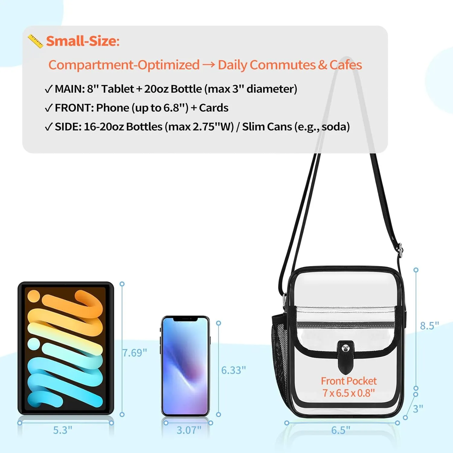SPODEARS Clear Crossbody Bag for Stadium Events & Concerts - Adjustable Shoulder Strap Purse with 1 Bottle Holder