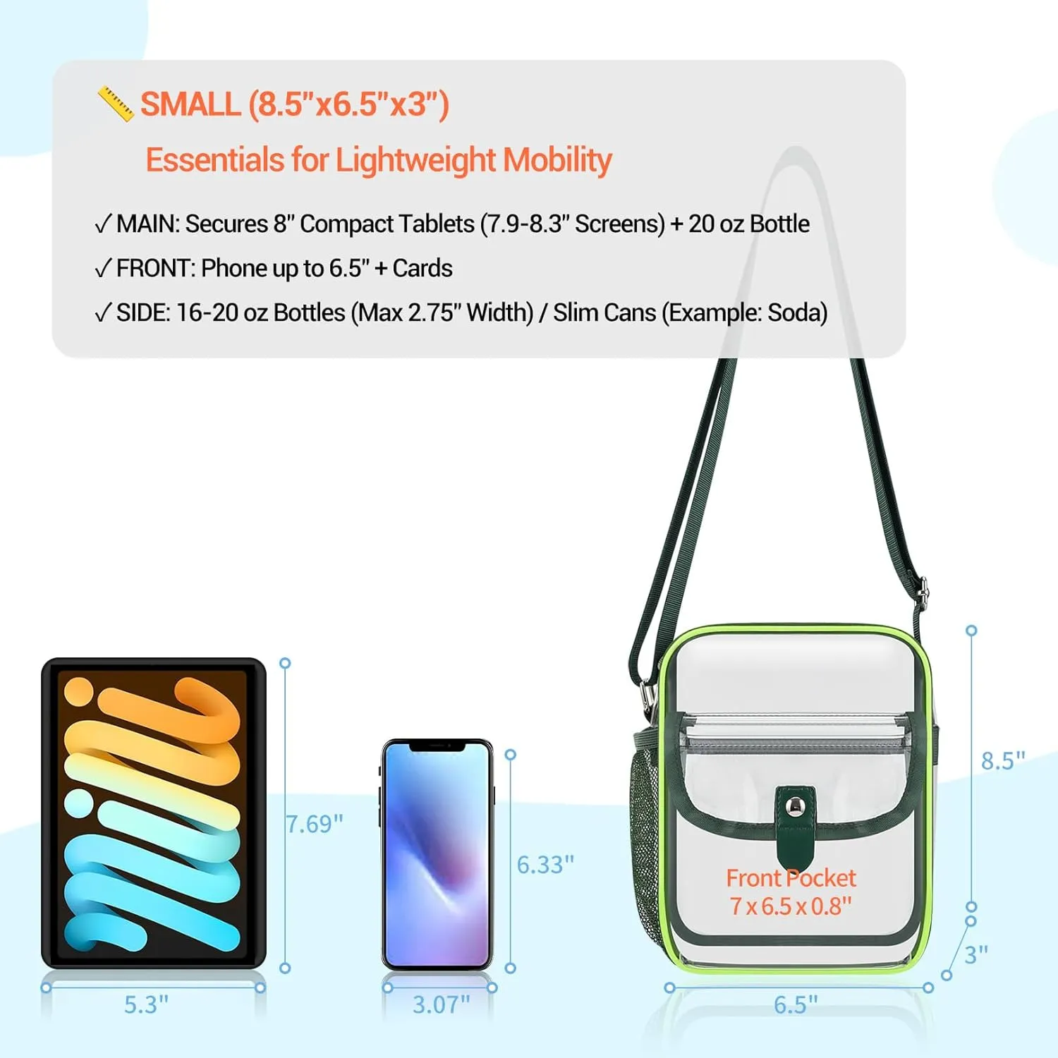 SPODEARS Clear Crossbody Bag for Stadium Events & Concerts - Adjustable Shoulder Strap Purse with 1 Bottle Holder