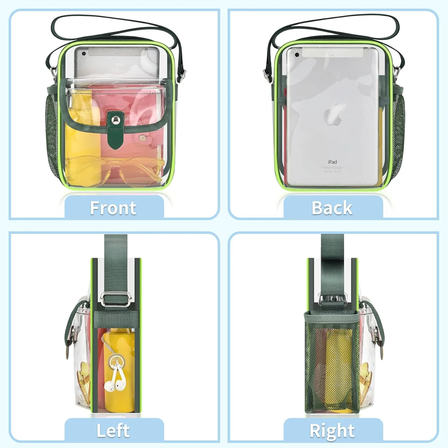 SPODEARS Clear Crossbody Bag for Stadium Events & Concerts - Adjustable Shoulder Strap Purse with 1 Bottle Holder