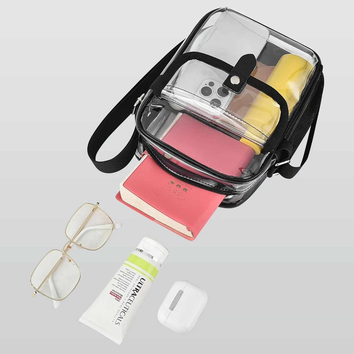 SPODEARS Clear Crossbody Bag for Stadium Events & Concerts - Adjustable Shoulder Strap Purse with 1 Bottle Holder