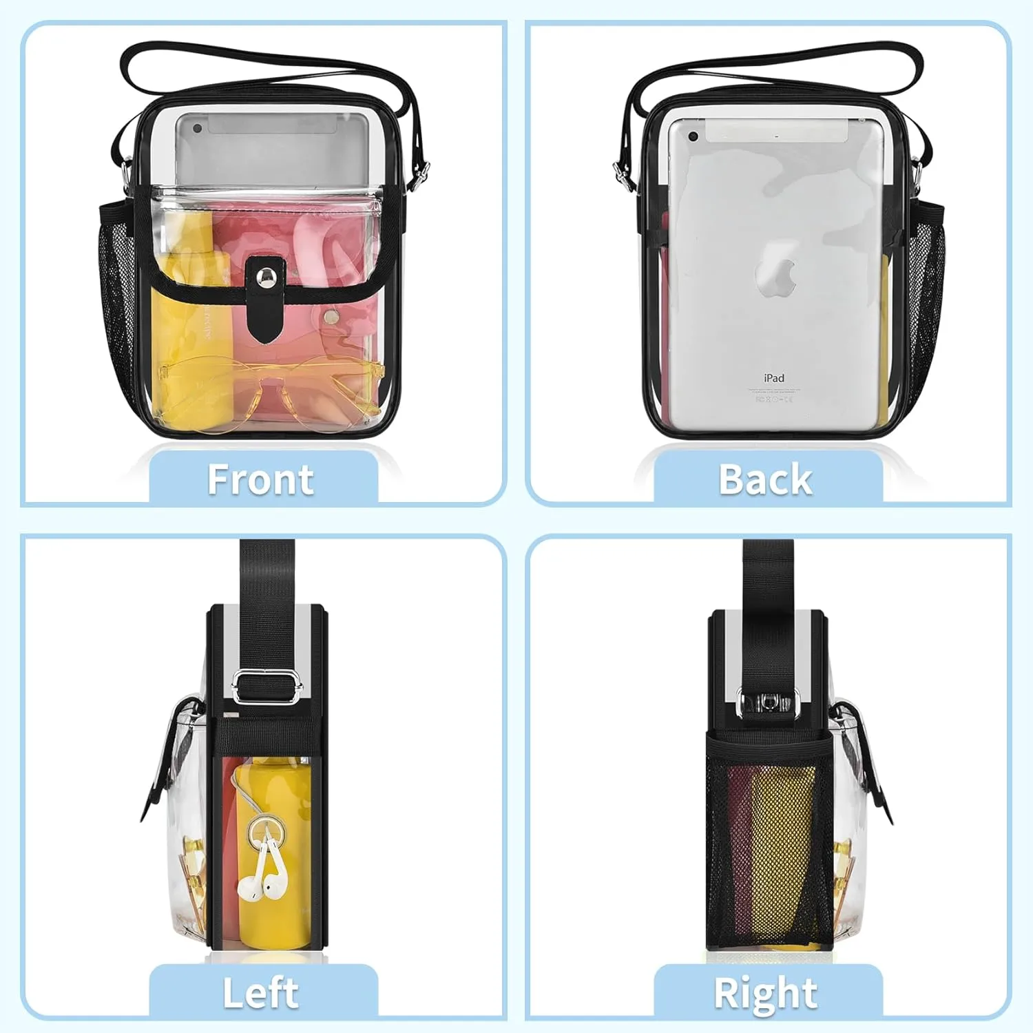 SPODEARS Clear Crossbody Bag for Stadium Events & Concerts - Adjustable Shoulder Strap Purse with 1 Bottle Holder