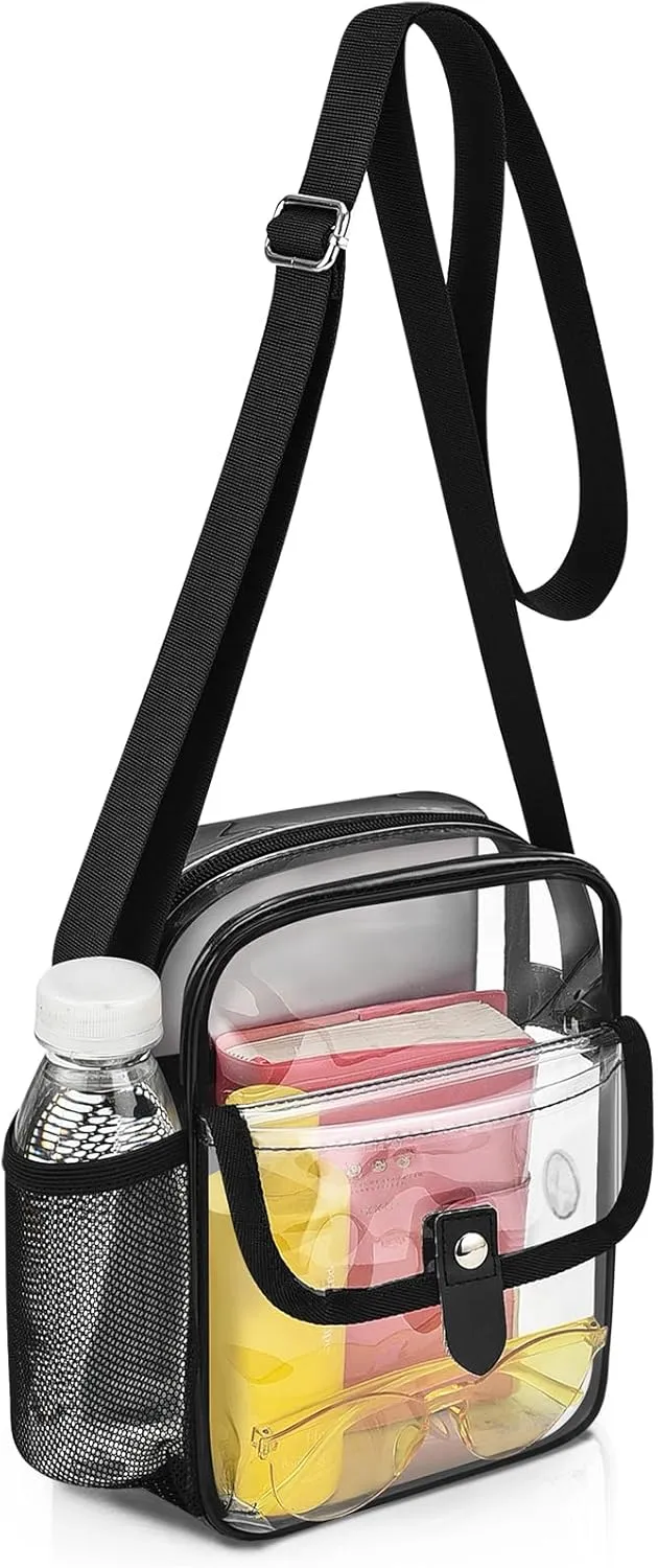 SPODEARS Clear Crossbody Bag for Stadium Events & Concerts - Adjustable Shoulder Strap Purse with 1 Bottle Holder