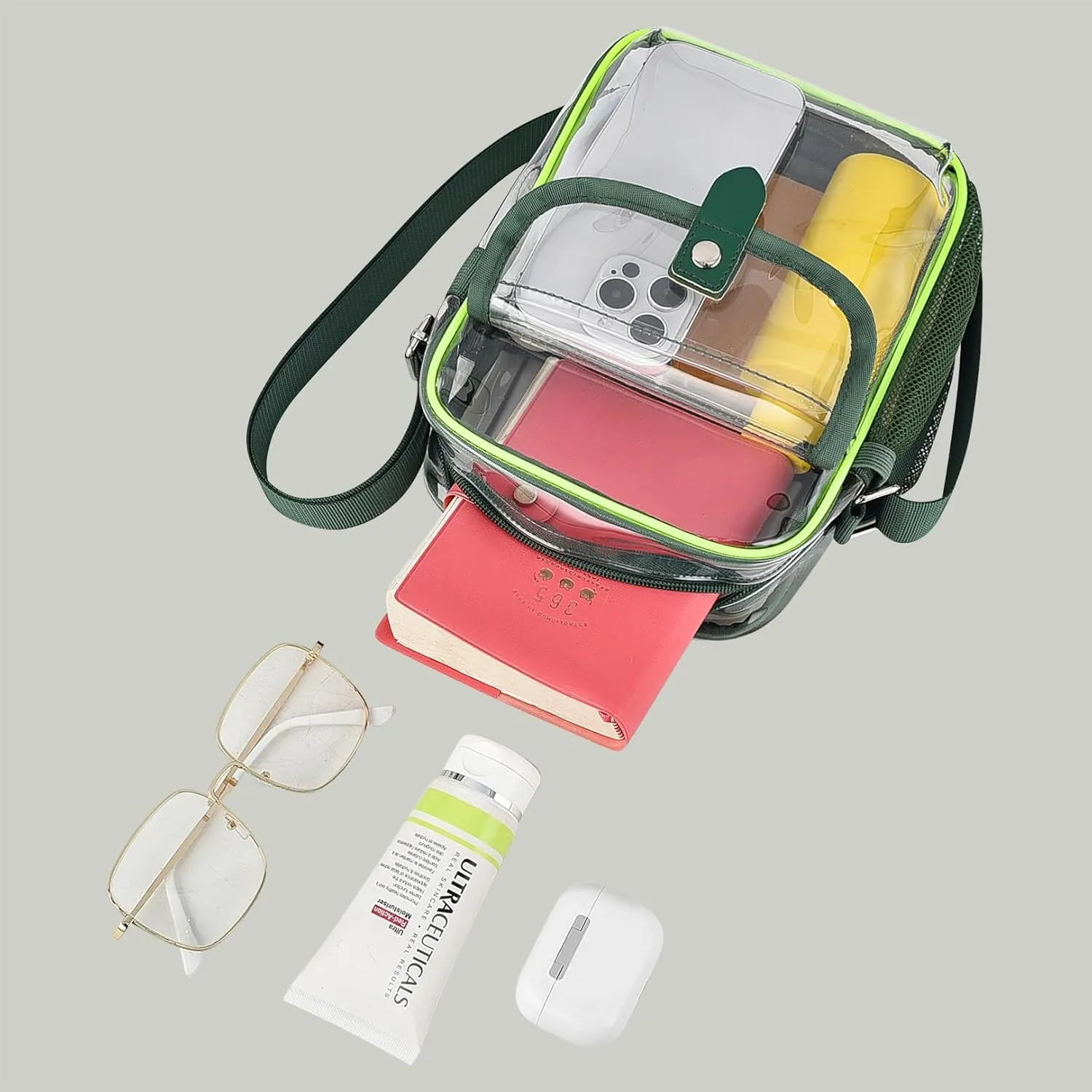SPODEARS Clear Crossbody Bag for Stadium Events & Concerts - Adjustable Shoulder Strap Purse with 1 Bottle Holder