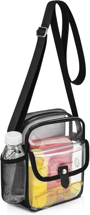 SPODEARS Clear Crossbody Bag for Stadium Events & Concerts - Adjustable Shoulder Strap Purse with 1 Bottle Holder