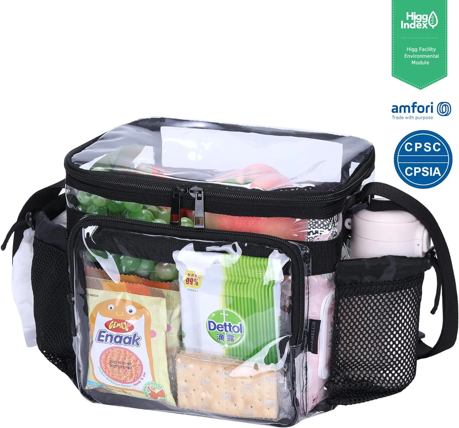 Stadium Approved Clear Lunch Bag - Heavy Duty Medium Transparent Box for Work Correctional Officers Men & Women (black)