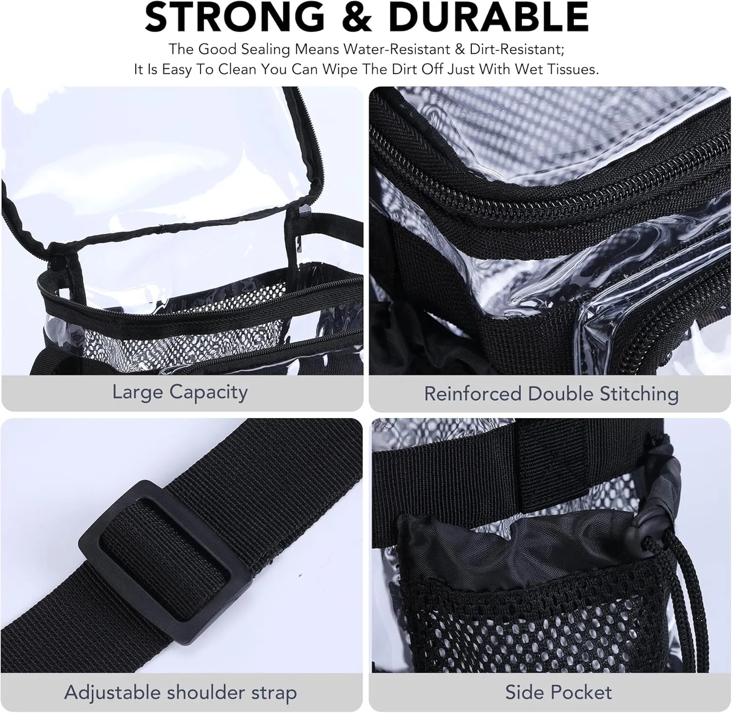 Stadium Approved Clear Lunch Bag - Heavy Duty Medium Transparent Box for Work Correctional Officers Men & Women (black)