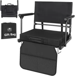 Stadium Seats for Bleachers with Back Support & Armrests, Foldable Stadium Chair with Removable Padded Comfy Foam Cushion, Lightweight Protable Bleacher Seat with Shoulder Strap