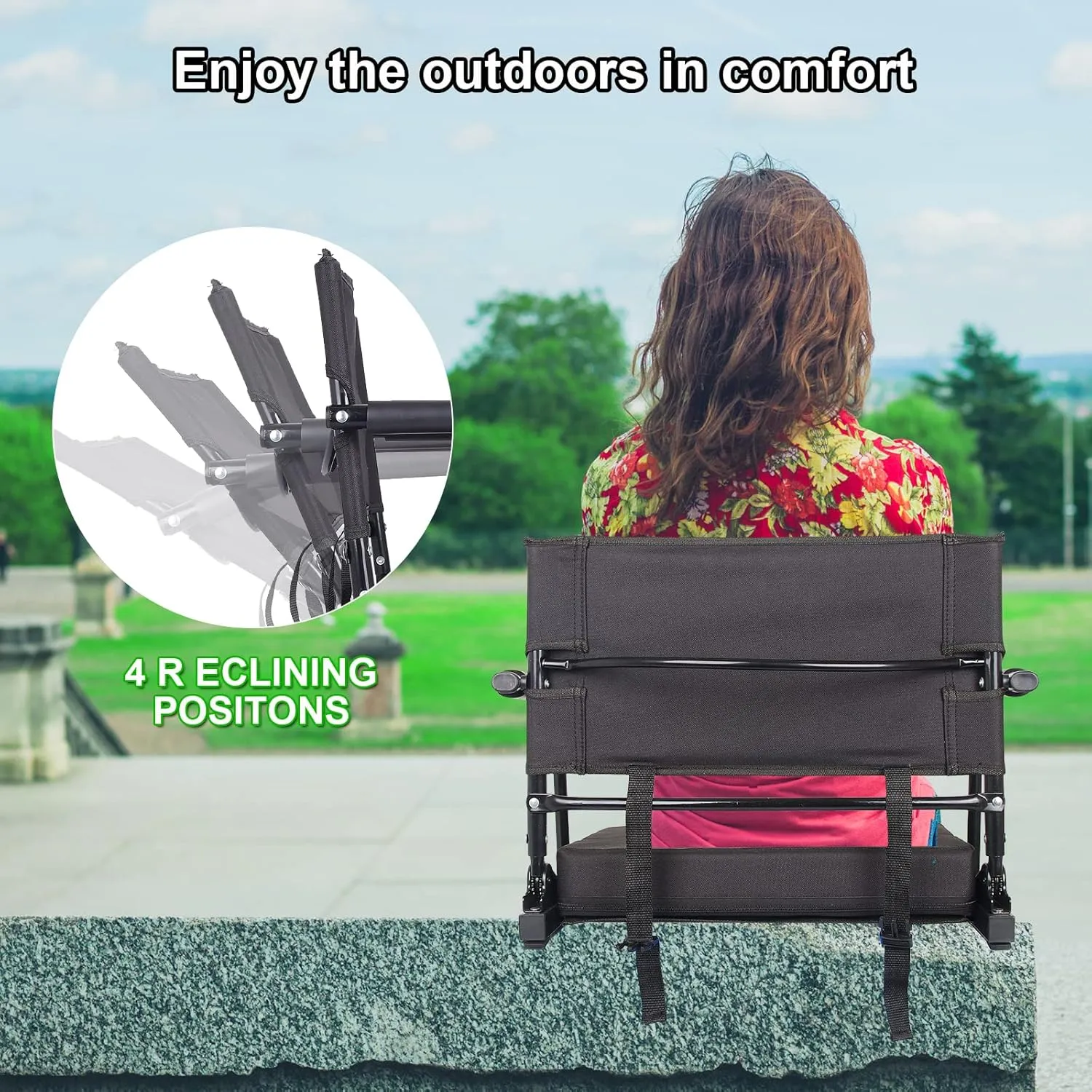 Stadium Seats for Bleachers with Back Support & Armrests, Foldable Stadium Chair with Removable Padded Comfy Foam Cushion, Lightweight Protable Bleacher Seat with Shoulder Strap