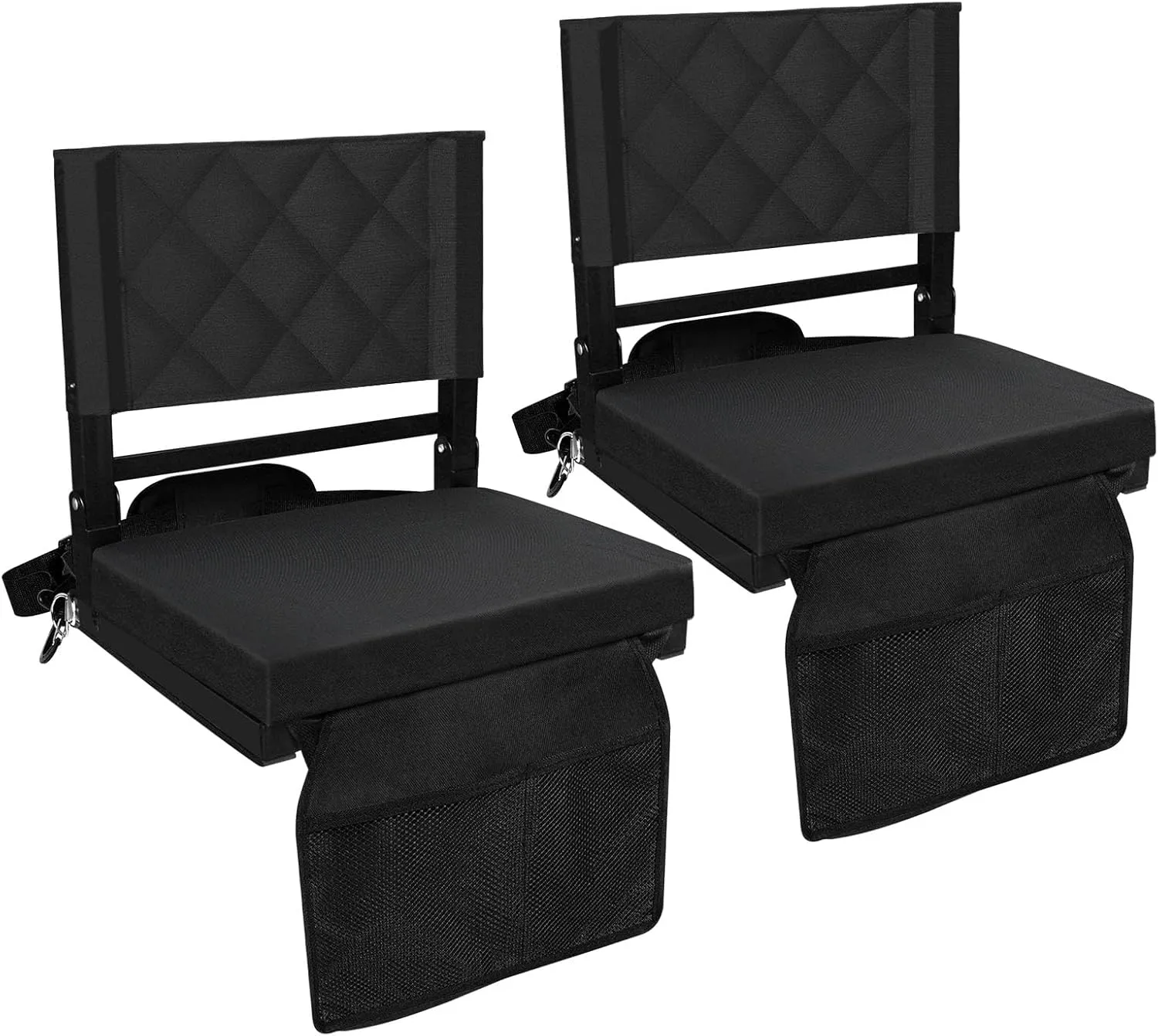Stadium Seats with Back Support,Bleacher Chairs with Back and Cushion,Heavy-Duty 400lb Capacity Bleacher Chairs for Sports Games,Concerts & Camping,Includes Storage Pocket & Carry Strap (2)