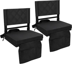 Stadium Seats with Back Support,Bleacher Chairs with Back and Cushion,Heavy-Duty 400lb Capacity Bleacher Chairs for Sports Games,Concerts & Camping,Includes Storage Pocket & Carry Strap (2)