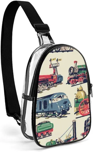 Steam Trains Cool Pattern Clear Sling Bag Small Chest Bag Backpack Crossbody Travel Hiking Daypack