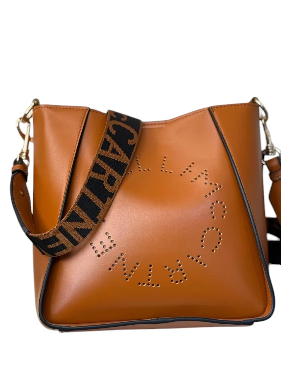 Stella McCartney Logo Perforated Shoulder Bag – Caramel Brown