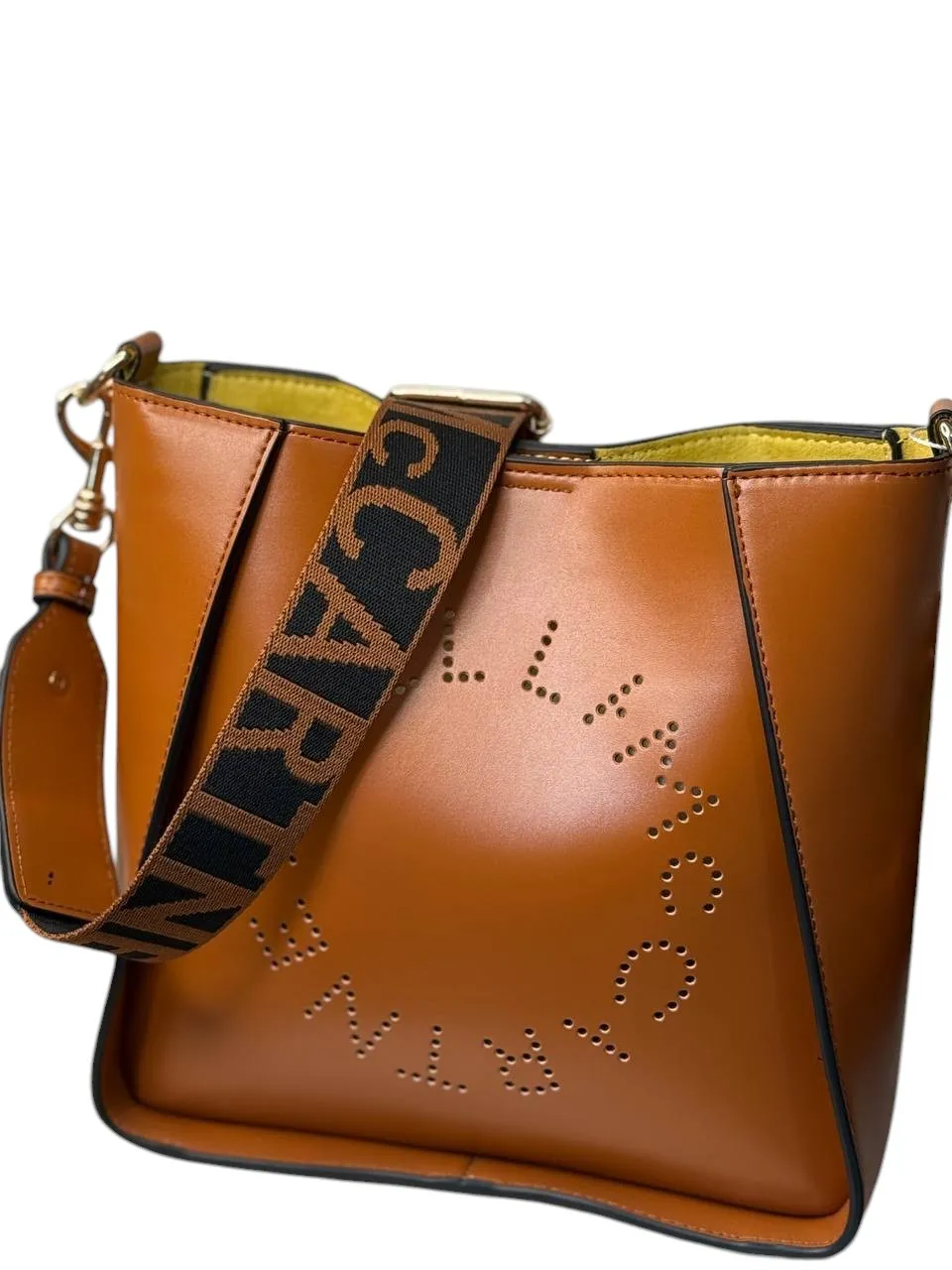 Stella McCartney Logo Perforated Shoulder Bag – Caramel Brown