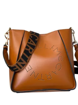 Stella McCartney Logo Perforated Shoulder Bag – Caramel Brown