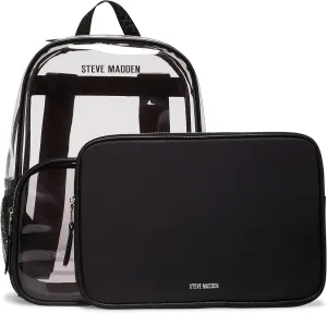 Steve Madden Women's Clear Backpack with Tech Pouch, Black, One Size