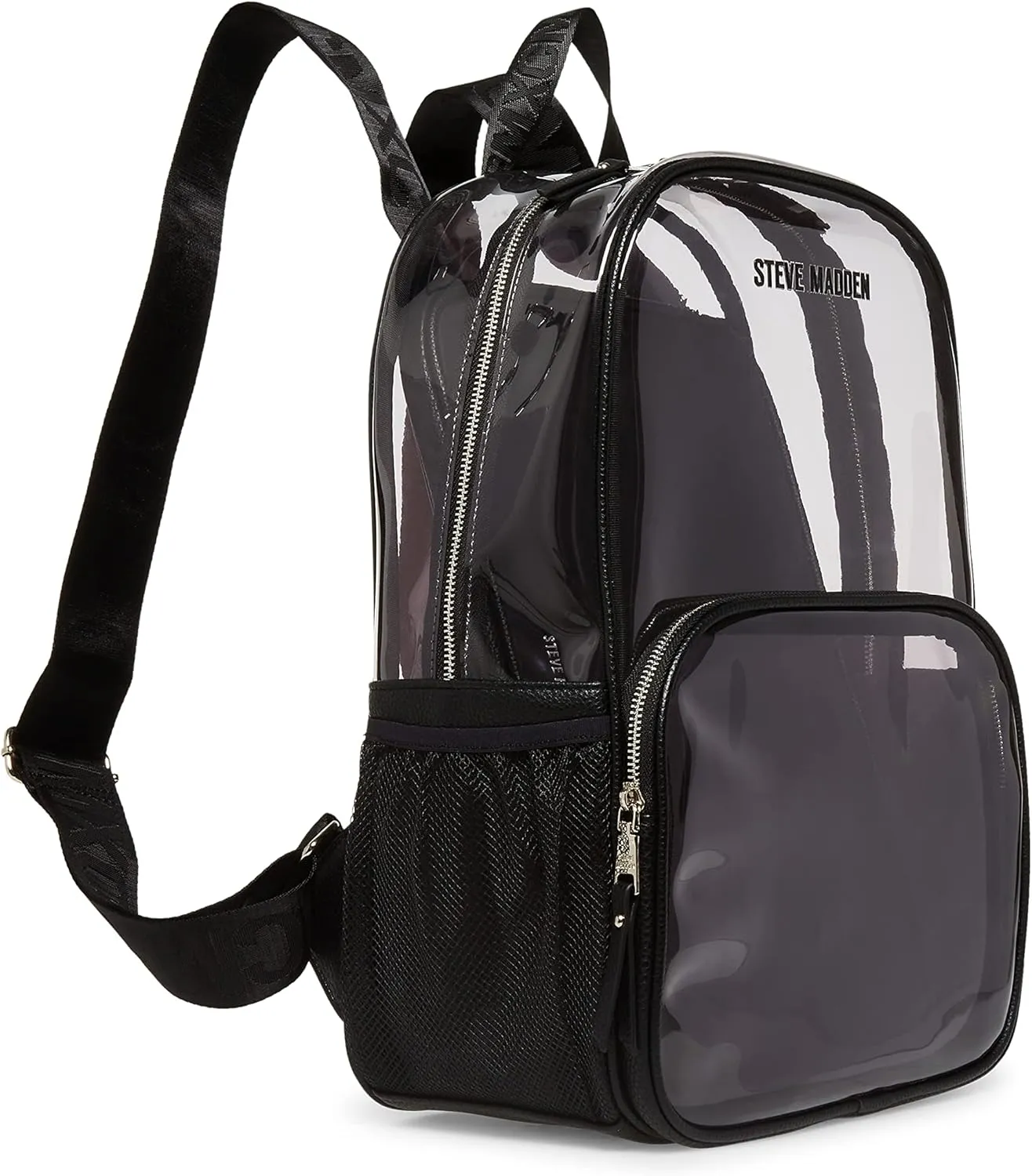 Steve Madden Women's Clear Backpack with Tech Pouch, Black, One Size