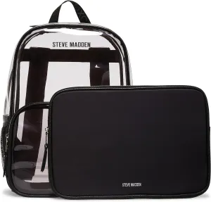 Steve Madden Women's Clear Backpack with Tech Pouch, Black, One Size