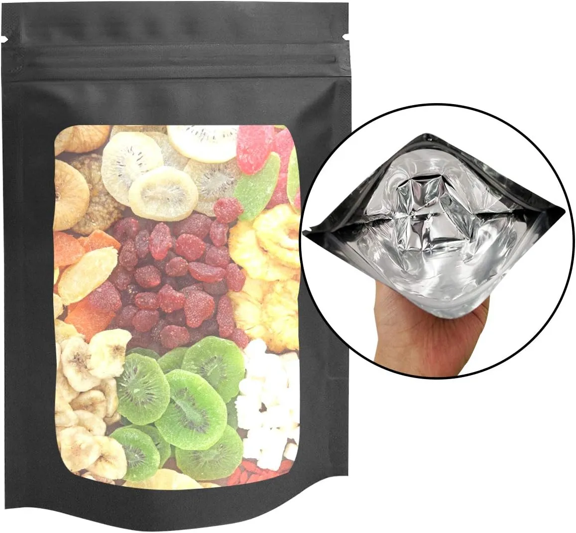 STUs 100 Pack Smell Proof Bags 4 x 6 Inch Resealable Stand-Up Mylar Bags with Clear Window Foil Pouch Bags Flat Bag Matte Black