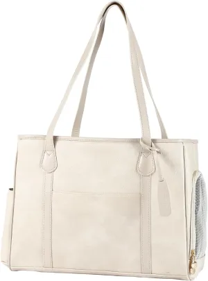 Stylish Dog Purse Carrier, Leather Pet Carrier Bag for Small Dogs Cats Puppy, Airline Approved Soft-Sided Carrier Beige