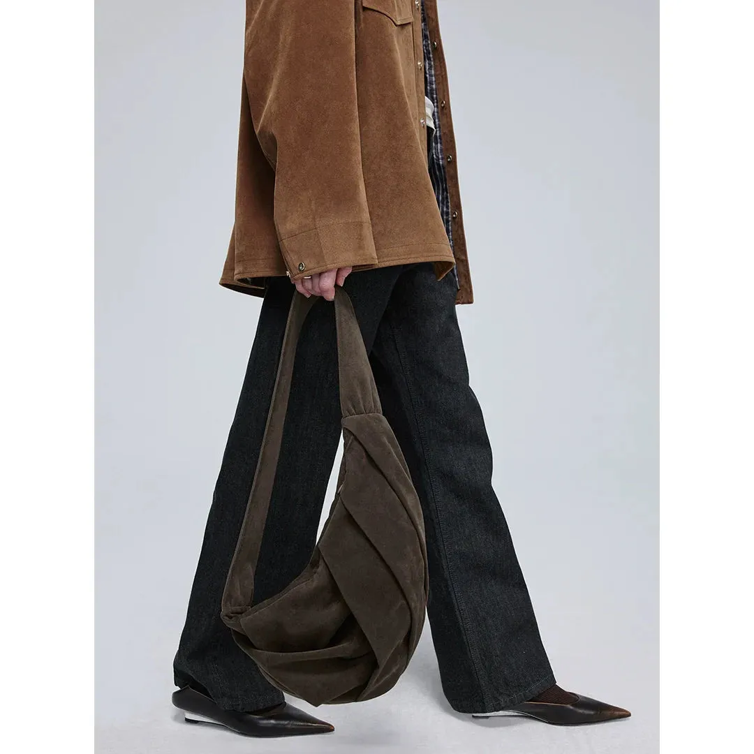 Suedette Pleated Crossbody Bag