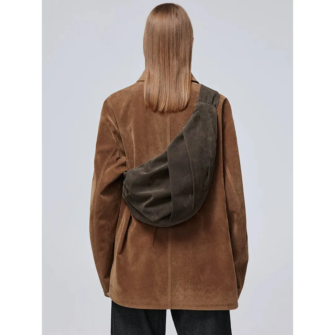 Suedette Pleated Crossbody Bag