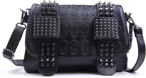 SUKUTU Womens Punk Skull Rivet Shoulder Bag PU Leather Goth Crossbody Bag with Chain Wallet Purse for Girls