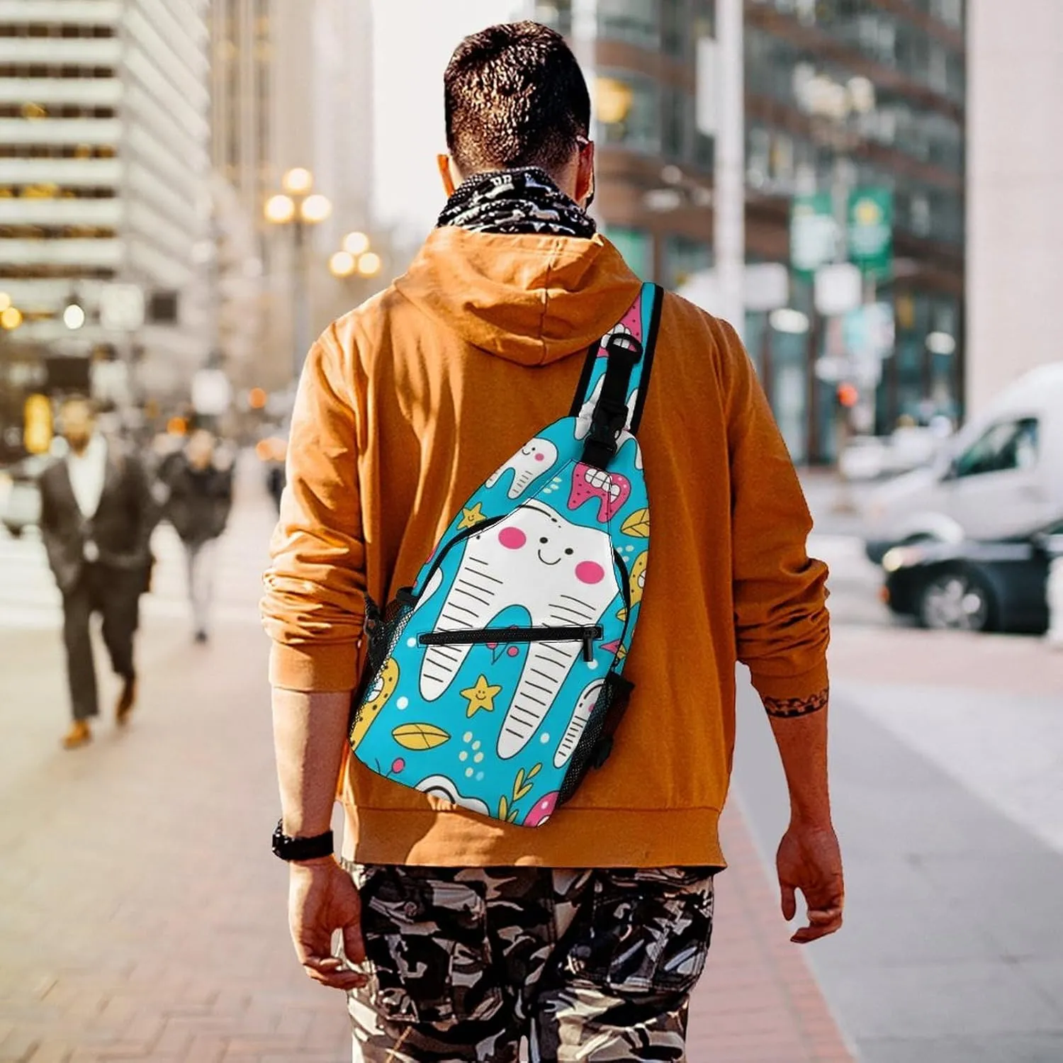 Supdreamc Sling Bag Backpack for Women Men Multipurpose Anti-Theft Gym Crossbody Sack Satchel Outdoor Hiking Backpack, Cartoon Teeth Dental Art Chest Day Bag