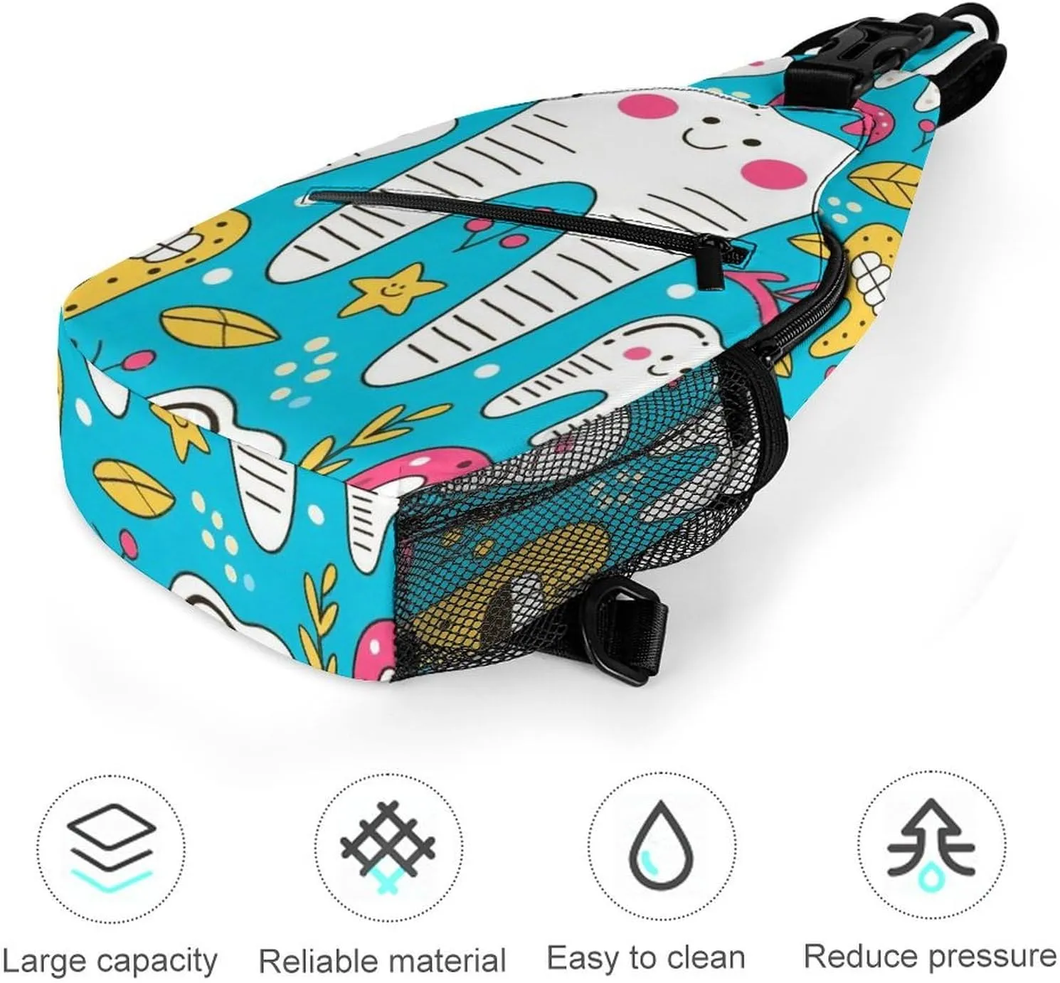 Supdreamc Sling Bag Backpack for Women Men Multipurpose Anti-Theft Gym Crossbody Sack Satchel Outdoor Hiking Backpack, Cartoon Teeth Dental Art Chest Day Bag