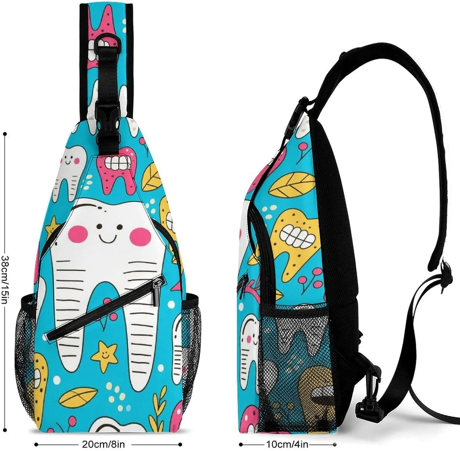 Supdreamc Sling Bag Backpack for Women Men Multipurpose Anti-Theft Gym Crossbody Sack Satchel Outdoor Hiking Backpack, Cartoon Teeth Dental Art Chest Day Bag