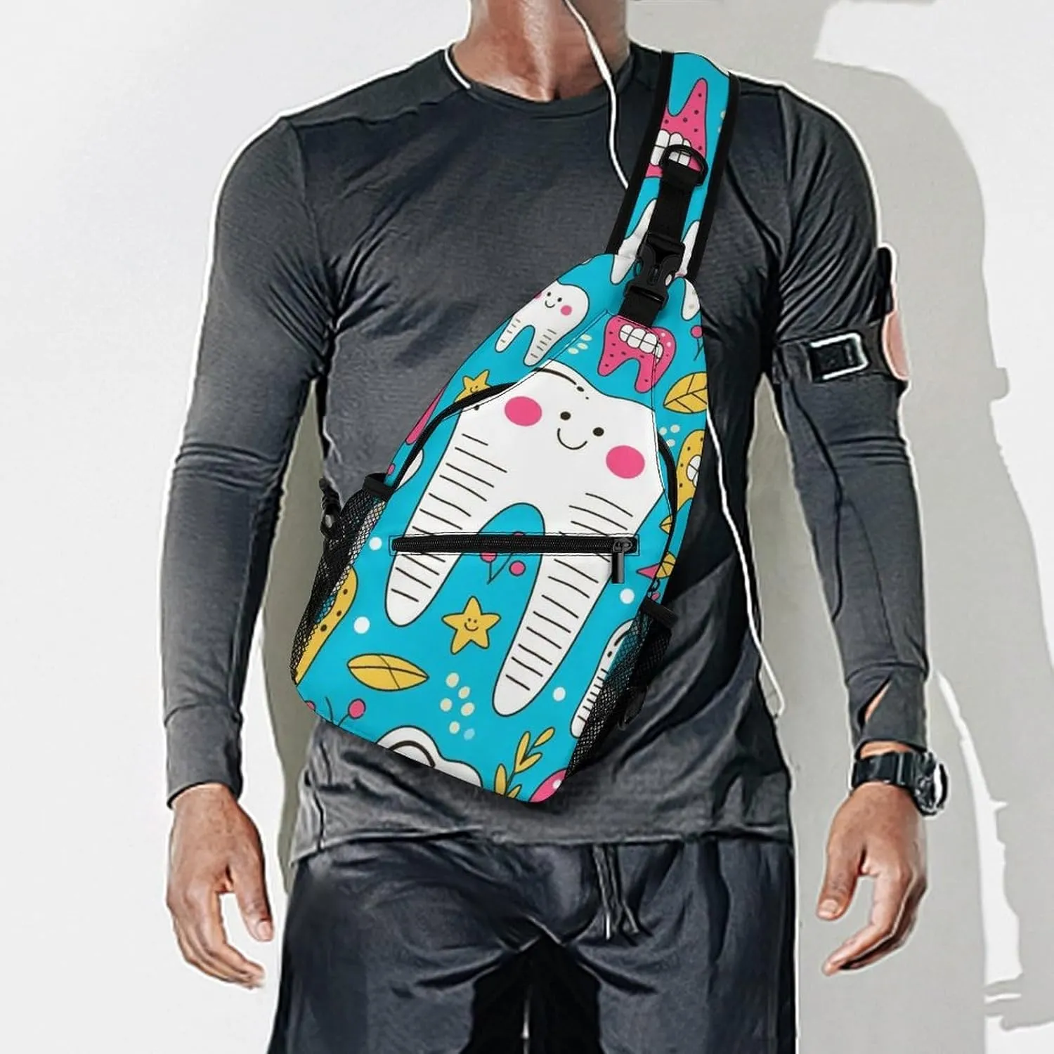 Supdreamc Sling Bag Backpack for Women Men Multipurpose Anti-Theft Gym Crossbody Sack Satchel Outdoor Hiking Backpack, Cartoon Teeth Dental Art Chest Day Bag
