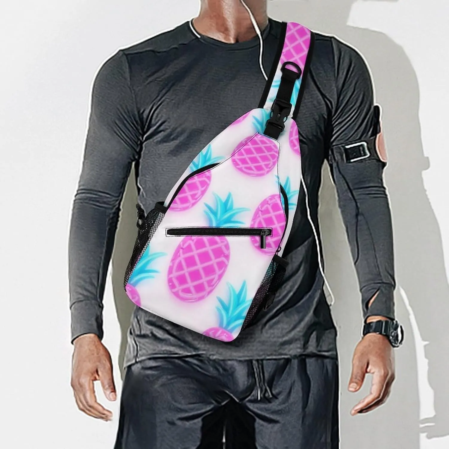 Supdreamc Ultra Lightweight Sling Backpack Chest Day Bag Multipurpose Anti-Theft Rucksack for Cycling Hiking Camping Travel Outdoor, Tropical Pink Pineapples Art Camera Case Messenger Bag