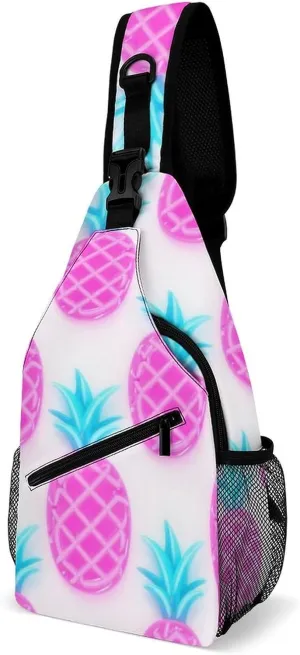 Supdreamc Ultra Lightweight Sling Backpack Chest Day Bag Multipurpose Anti-Theft Rucksack for Cycling Hiking Camping Travel Outdoor, Tropical Pink Pineapples Art Camera Case Messenger Bag